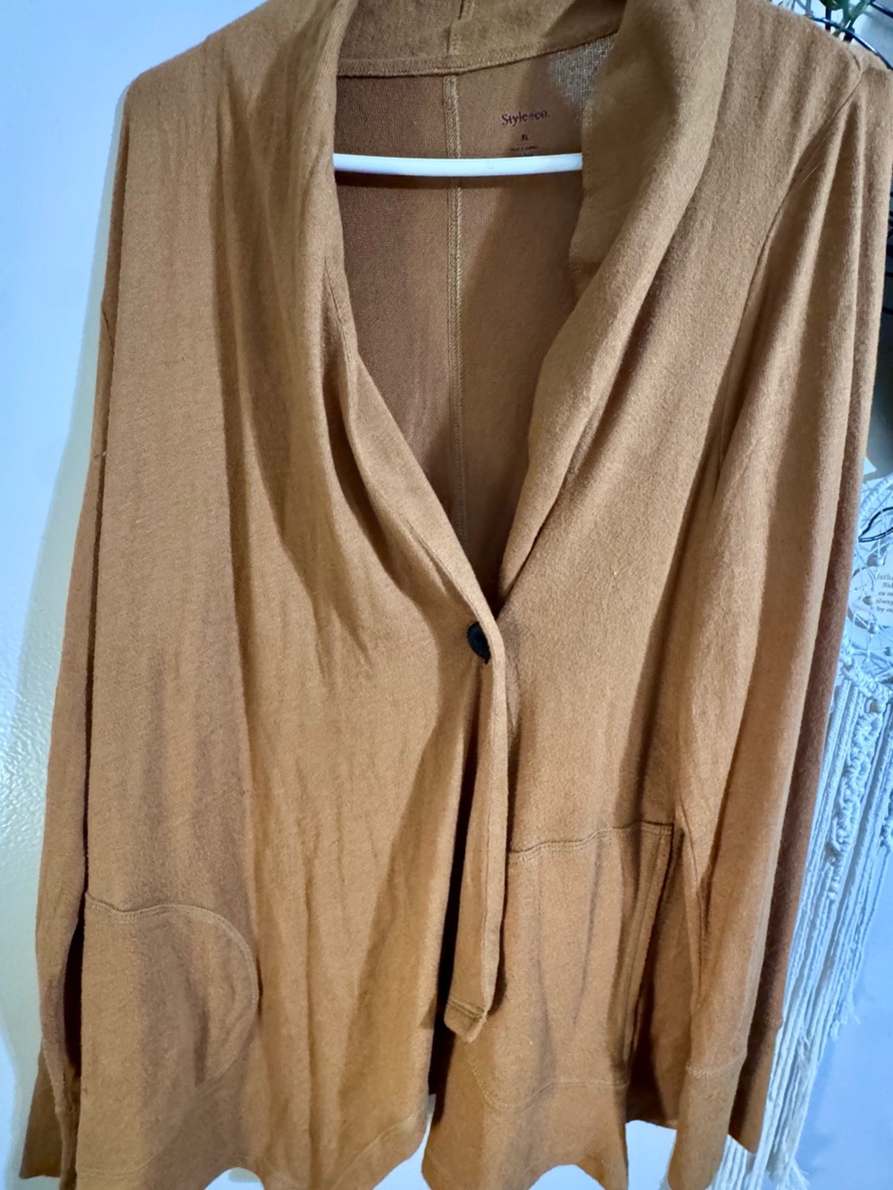 Style & Co. Camel Shawl-Collar Open-Front Cardigan